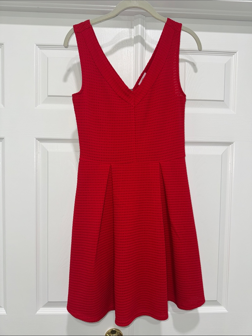 Sleeveless V-Neck Red Fit-and-Flare Dress